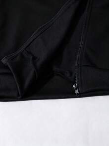 SHEIN 青少年女孩秋季套裝 白色圖案拉鍊連帽衛衣/上衣 長袖休閒返校穿搭 圓領秋季套裝 - 黑色 - 查看 8