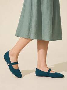 CUCCOO BASICS Women's Fashion Fabric Comfortable Breathable Pearl Decor Mary Jane Flats For Commuting, Dating, Party, School For Christmas Spring Shoes - Peacock Blue - View 5