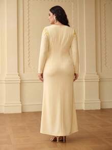 ZEYLAH Spring/Summer Beaded Long Sleeve Mermaid Dress - Yellow - View 4