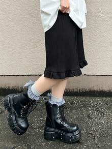 FRIFUL Women's Casual Textured Ruffle HemBermuda Shorts Summer - Black - View 8