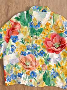 Manfinity Joysei Oil Painting Texture Colorful Floral Fashion Print Men's Standard Size Cropped Loose Fit Short Sleeve Shirt - Multicolor - View 2