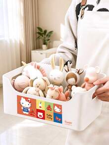 HELLO KITTY AND FRIENDS | SHEIN 1 Buah Organizer Penyimpanan Meja Plastik Multi-Grid Hello Kitty, Wadah Meja Terbagi dengan Pegangan Samping, Tempat Penyimpanan Alat Tulis, Kosmetik, dan Kabel Kartun Lucu Berlisensi, Kotak Penyimpanan Putih Kokoh untuk Meja Belajar, Kamar Tidur, Kantor, Hadiah untuk Anak Perempuan dan Remaja - MultiWarna - View 2