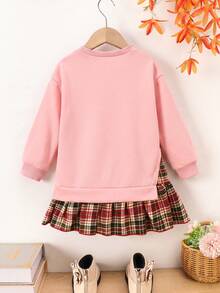 Elladie kids 女童休閒長袖格紋百褶下擺 2 合 1 衛衣洋裝 - 粉色 - 查看 2