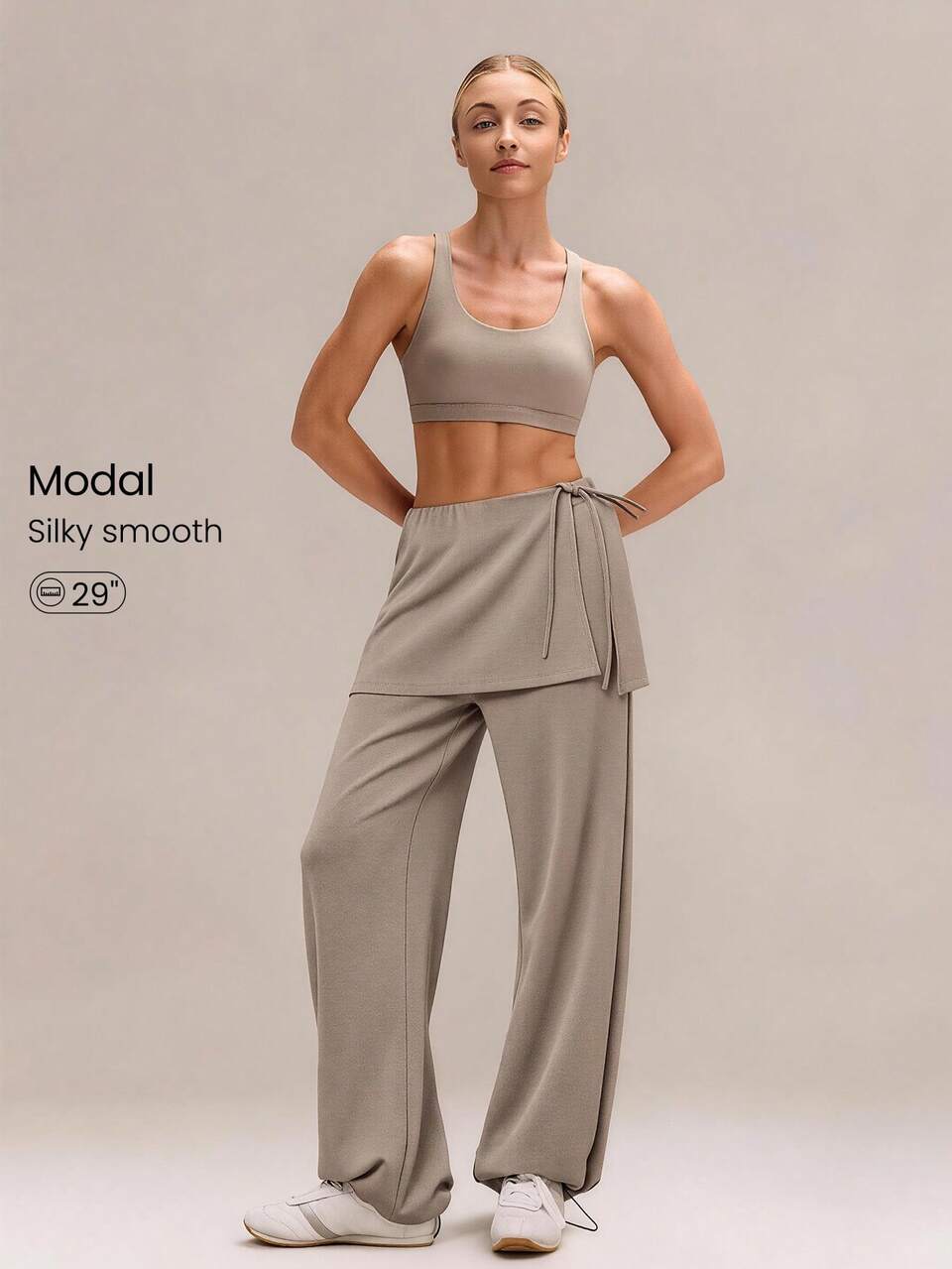 Modest 1PC SoftCalm Modal Easy Shift Silky-Smooth Soft Breathable Adjustable Drawstring Ankle Side Pocket 2-In-1 Wide-Leg Jogger Daily Casual Street Wear