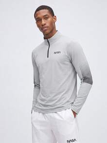 Nelvento Soul Manfinity Fitness 男士字母图案四分之一拉链运动夹克，适合健身穿着，返校季主题，透气舒适。 - 灰色 - 查看 3