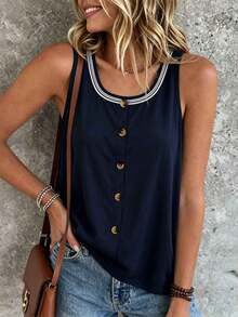 EMERY ROSE Women's Loose V-Neck Striped Camisole, Backless Tie-Up Design, Suitable For Spring/Summer Street & Vacation Wear - Multicolor - View 4