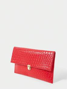 SHECARRY Tas Clutch Wanita Modis, Elegan, Sederhana, Klasik, Serbaguna, Warna Merah, Bahan PU Anyaman Timbul, Cocok untuk Kencan Sehari-hari, Pesta, Perjalanan, dan Minum Teh Sore. - Fiery Red - View 2
