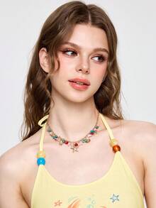 ROMWE Kawaii 1pc Fashionable Ocean Theme Women Necklace, Acrylic Material With Random Dual Color - Multicolor - View 2