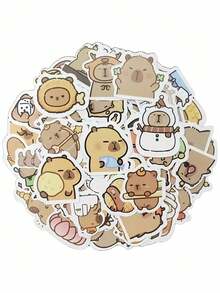 SHEIN 100pcs Cute Capybara Cartoon Stickers, Reusable PVC Stickers, Suitable For Laptop, DIY Accounting, Water Bottles, Luggage, Helmets, Spring Decorations, Asymmetrical Shapes, Applicable To Plastic, Glass, Metal, Ceramic Surfaces (Random Styles) - Multicolor - View 6