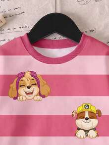 SHEIN | PAW Patrol GraphicGems 女童春秋休閒粉色拼色橫條紋小狗卡通圖案圓領套頭衛衣 - 粉色 - 查看 5