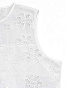 GlowEve CURVE 夏季溫柔奶油白重工刺繡無袖荷葉邊鏤空刺繡連身裙 溫柔法式甜美小洋裝風格大尺碼洋裝 - 白色 - 查看 5