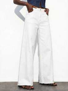 Maija Women's Fashion Versatile Button Pocket Loose Fit Jeans - White - View 2