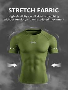 Gym Rark Men's Solid Color Short Sleeve Slim Fit Sports T-Shirt - Green - View 4