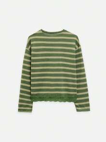 Nöista Stripes Long Sleeve With Lace Detail On The Bottom Hem - Green - View 9