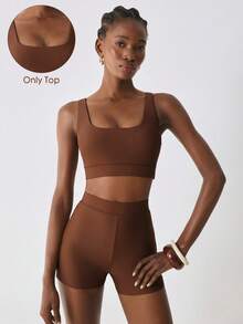 YARNWELL Women's Solid Color Cropped Swim Top, Suitable For Summer Vacation And Beach - Brown - View 5
