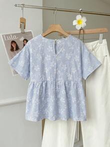 Tseoso 藍色條紋花卉刺繡梭織女款襯衫 - 彩色 - 查看 2