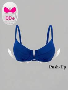 Swim DD+ DD+ 女款純色細肩帶可調節後扣式前V領背心上衣 - 寶藍色 - 查看 3