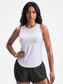 Solea Cove Women's Sleeveless Sports Yoga Outdoor Vest, Mesh Panel On Sides And Y-Back Design, Curved Hem - White - View 7