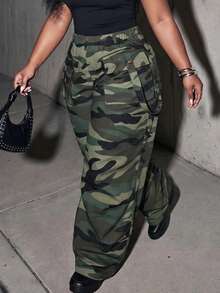 Slaydiva Plus Size Women's Camouflage Casual Versatile Everyday Travel Long Pants Fall - Green - View 4