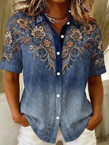 Breezaya Floral Pattern Print Short Sleeve Fashion Plus Size Shirt - Multicolor - View 1