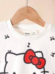 HELLO KITTY AND FRIENDS | SHEIN 女童圓領蝴蝶結印花長袖運動衫與長褲套裝，適合外出、購物與日常穿著 - 彩色 - 查看 4