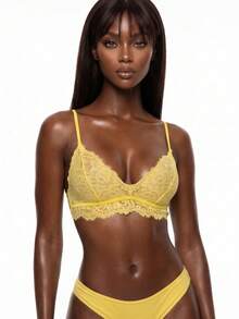 Rest Era 1pc Women's Full Lace Wireless Bra - Yellow - View 4