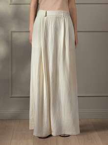 KÆRIA Hus Vark Drape 長褲－不對稱開衩設計、長款飄逸高腰－白色－休閒優雅，適合外出、海灘、辦公室、秋季、婚禮賓客 - 卡其色 - 查看 2