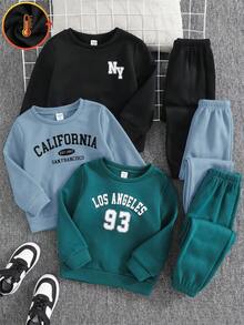 SHEIN 6件/套 YoungBoy 童裝休閒可愛字母圖案圓領衛衣與寬鬆版型秋季長褲 2件組 - 彩色 - 查看 1