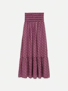 Nöista Bohemian Print Two Pieces Set With Pleated Midi Skirt. Summer, Fall, Resort, Casual Chic Style. - Red Violet - View 9