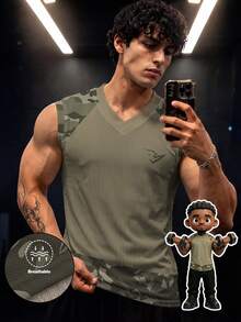 Gym Rark Men Camo Patchwork V Neck Mesh Quick Dry Tank Top Bathing Sleeveless Sports Shirt For Outdoor Gym Weightlifting Running  World Cup Mexico Swim - Multicolor - View 7