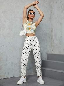 SHEIN ICON 休閒波點印花錐形牛仔褲 - 黑與白 - 查看 7