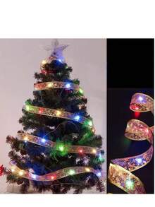 Christmas Decoration LED String Lights, Gold Ribbon Copper Wire Lights, Ribbon Colorful Lights, Copper Wire Lights, Christmas Tree Bow Satin Light Strip, 1m/3m/5m/10m Multiple Sizes Available - Golden Ribbon (Color Light) - View 9