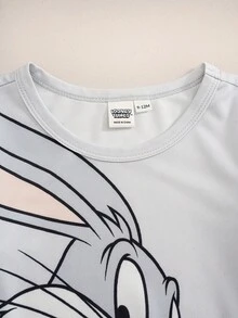 LOONEY TUNES X SHEIN 男嬰可愛卡通印花圓領長袖連身衣 - 灰色 - 查看 3