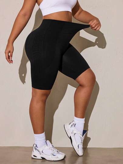 SHEIN Rhythm Era Women's Plus Size Seamless Knit High Waist Sports Shorts