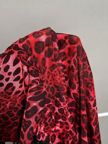 Attitoon Regata Feminina Ajustada com Patchwork de Renda e Estampa de Leopardo, Versátil e Casual - Vermelho - Visão 9