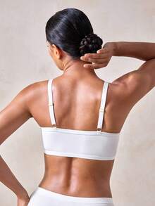 Veilyse Solid Color Patchwork Front-Open Wireless Bra For Women - White - View 2