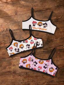 HARRY POTTER X SHEIN 3pcs/Set Tween Girls' Training Bras, Student Teens' Super Short Camisole Tops, Children Anti-Exposure - White - View 1