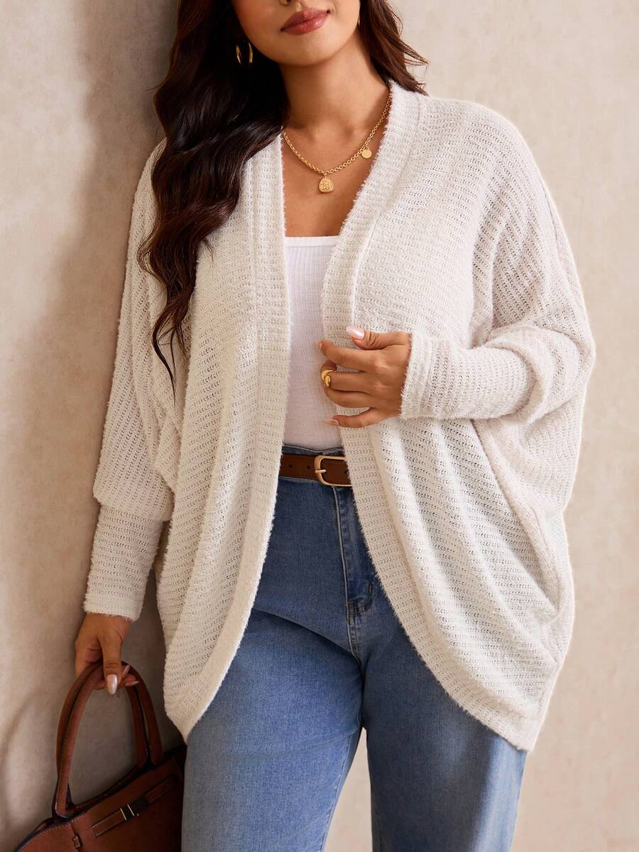 Elaquor Plus Size Casual Loose Ribbed Brushed Knit Cardigan Jacket