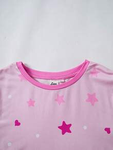 SHEIN X Care Bears 少女卡通印花短袖睡裙家居服 - 粉色 - 查看 3