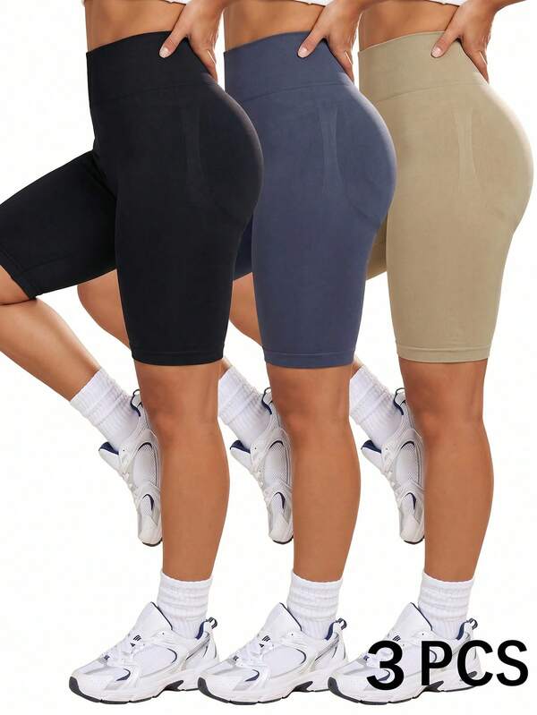 Solea Cove 3 stuks/pak Plus Size Shorts Zwart Donkergrijs Khaki Plus Size Sportshorts Fitness/Yoga