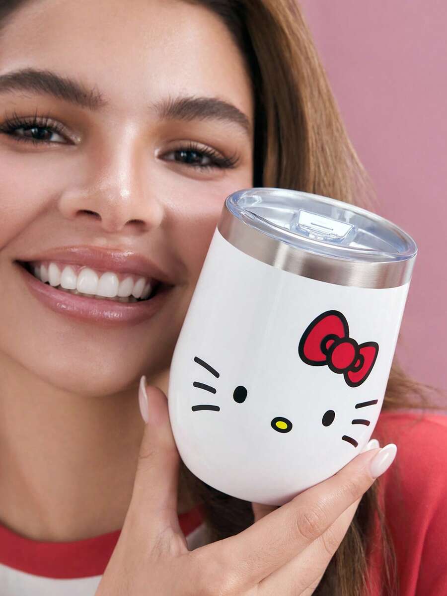 HELLO KITTY AND FRIENDS | SHEIN 360ml/12oz 不鏽鋼防漏蓋隨行杯，適用熱飲/冷飲，適配大多數杯架，送禮首選 - 白色 - 查看 1
