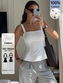 Sinnesro Women's Casual Everyday Commute Solid Color Ruffle Hem Camisole Tank Top ,Petite Women - White - View 9
