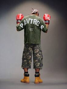 PAVTROS Men's Plus Size Letter Print Crew Neck Short Sleeve Casual T-Shirt - Green - View 3