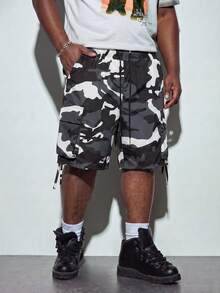 Modcrash Men's Plus Size Summer Camouflage Casual Cargo Shorts - Black and White - View 6