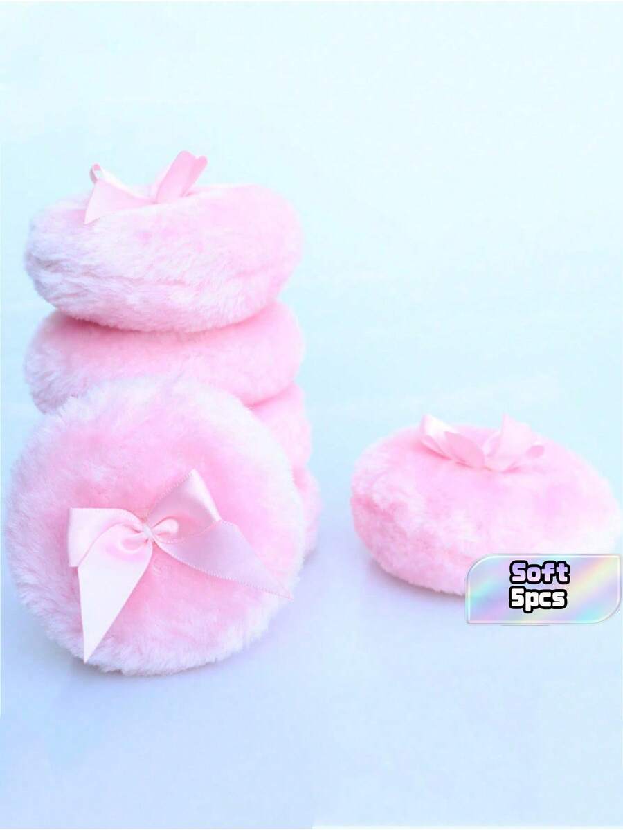 5pcs Fluffy Powder Puffs, Soft Touch - Multicolor - View 1