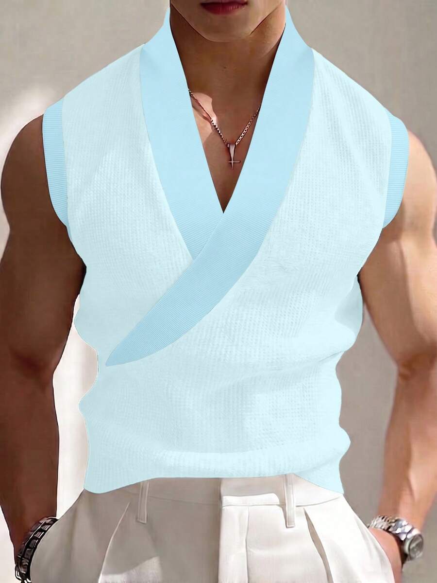 Manfinity Homme 男士 1 件寬鬆百搭上衣,適合上班通勤、日常穿著、疊穿與外套,成熟修身,休閒、運動、日常通勤、度假皆適用,送給男友、丈夫的完美禮物,情侶款 - 藍色 - 查看 1