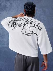 PAVTROS Camiseta casual versátil de uso diario con estampado de letras para hombre - Blanco - Ver 1