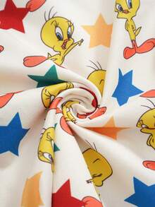 LOONEY TUNES X SHEIN 女童卡通印花圓領短袖上衣與短褲居家休閒套裝 - 黃色 - 查看 6