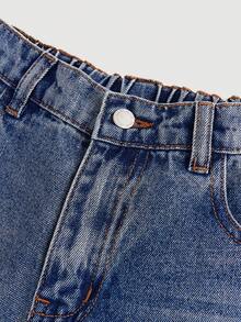 SHEIN Girlism Tween Girl Tween Girl Tween Girl Button Pocket Loose Fashion Versatile Denim Capris - Dark Wash - View 3