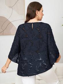 Reflora Plus Size Elegant Commuter Solid Color Cut-Out Blouse - Navy Blue - View 2